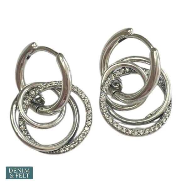 Pandora Family Always Encircled Hoop Earrings Sterling Silver CZ NEW - Picture 3 of 8